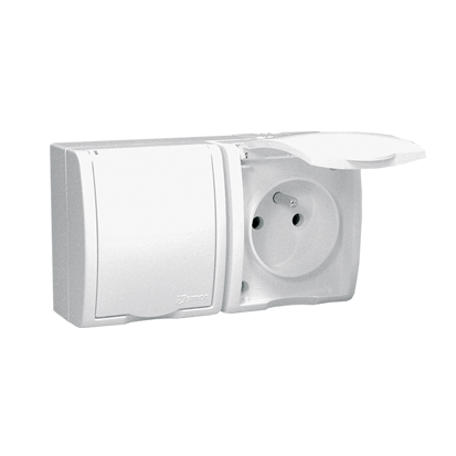 GNIAZDO PODWÓJNE Z UZIEMIENIEM 2X2P+Z Z KLAPKĄ PEŁNĄ ZACISKI ŚRUBOWE 16A 250V IP54 BIAŁY AQUARIUS - KONTAKT SIMON - AQGZ1-2/11