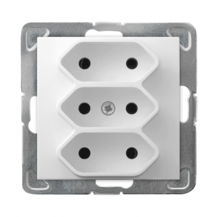 GNIAZDO POTRÓJNE BEZ UZIEMIENIA 3X2P EURO ZACISKI ŚRUBOWE 2.5A 250V IP20 BIAŁY IMPRESJA - OSPEL - GP-3Y/m/00