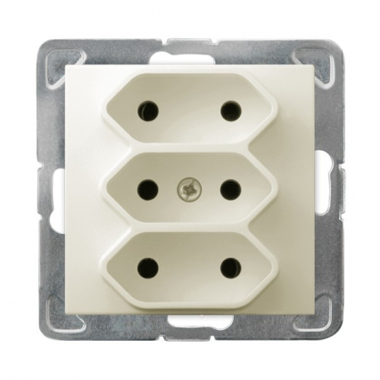 GNIAZDO POTRÓJNE BEZ UZIEMIENIA 3X2P EURO ZACISKI ŚRUBOWE 16A 250V IP20 ECRU IMPRESJA - OSPEL - GP-3Y/m/27