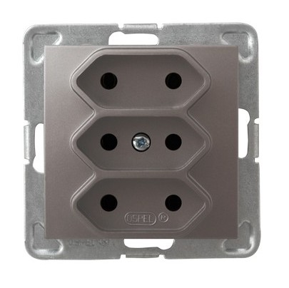 GNIAZDO POTRÓJNE BEZ UZIEMIENIA 3X2P EURO ZACISKI ŚRUBOWE 2.5A 250V IP20 TYTAN IMPRESJA - OSPEL - GP-3Y/m/23