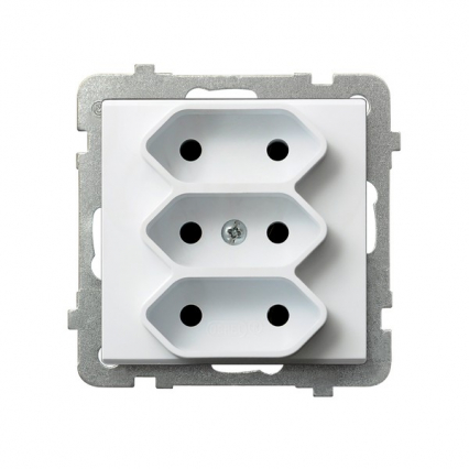 GNIAZDO POTRÓJNE BEZ UZIEMIENIA 3X2P EURO ZACISKI ŚRUBOWE 2.5A 250V IP20 BIAŁY SONATA - OSPEL - GP-3R/m/00