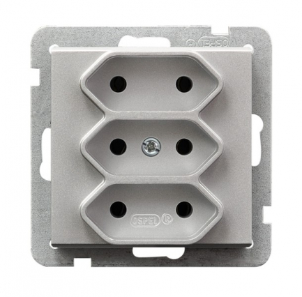GNIAZDO POTRÓJNE BEZ UZIEMIENIA 3X2P EURO ZACISKI ŚRUBOWE 2.5A 250V IP20 SREBRNY MAT SONATA - OSPEL - GP-3R/m/38