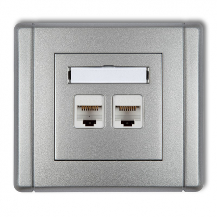 FLEXI Gniazdo komputerowe podwójne 2xRJ45, kat. 5e, 8-stykowe srebrny metalik z ramką - KARLIK - 7FGK-2