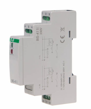 Przekaźnik bistabilny, na szynę DIN, z przekaźnikiem inrush 160A/20ms - F&F - BIS-411-LED