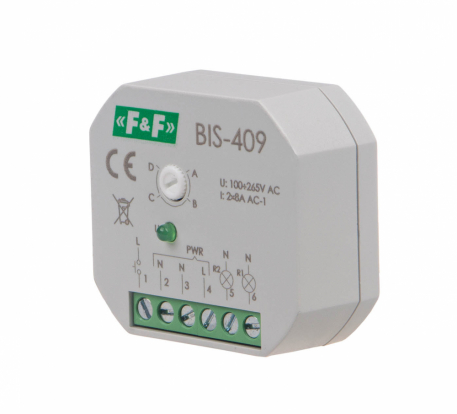 Przekaźnik bistabilny, 4 funkcyjny, podtynkowy, dwa obwody sterowania - F&F - BIS-409