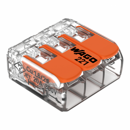 SZYBKOZŁĄCZKA 3X0,2-4MM2 Z DZWIGNIAMI UNIWERSALNA COMPACT TRANSPARENTNA WAGO - WAGO - 221-413