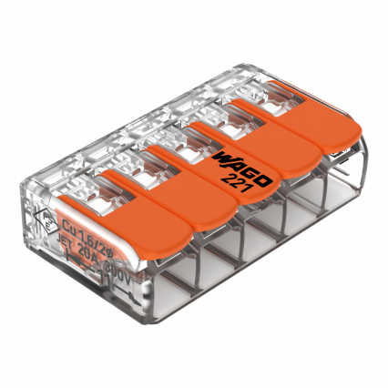 SZYBKOZŁĄCZKA 5X0,2-4MM2 Z DZWIGNIAMI UNIWERSALNA COMPACT TRANSPARENTNA WAGO - WAGO - 221-415