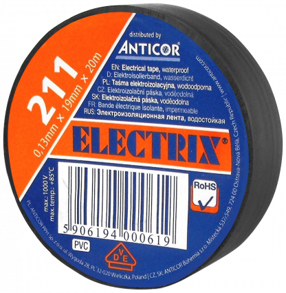 TAŚMA ELEKTROIZOLACYJNA 19X20 CZARNA ELECTRIX 211 - ANTICOR - PE-2112001-0019020