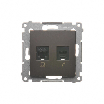 Gniazdo komputerowe RJ45 kategoria 5e + telefoniczne RJ12 (moduł); brąz mat - KONTAKT SIMON - D5T.01/46