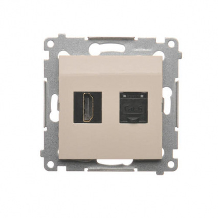 Gniazdo HDMI + RJ45 kat.6. (moduł); kremowy - KONTAKT SIMON - DGHRJ45.01/41