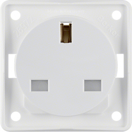 GNIAZDO POJEDYNCZE Z UZIEMIENIEM 2P+Z Z PRZESŁONAMI STANDARD BRYTYJSKI 16A 250V BIAŁY MAT INTEGRO FLOW - HAGER - 962622502