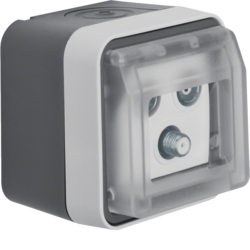 GNIAZDO ANTENOWE R+TV+SAT KOŃCOWE Z KLAPKĄ KOMPLETNE IP55 SZARY W.1 - HAGER - 12033535