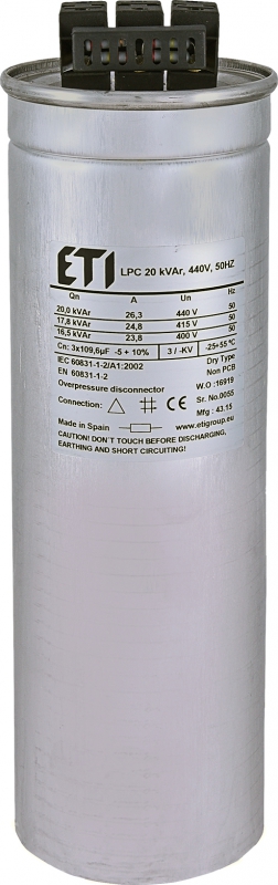 KONDENSATOR LPC 20 KVAR, 440V, 50HZ - ETI - 004656763