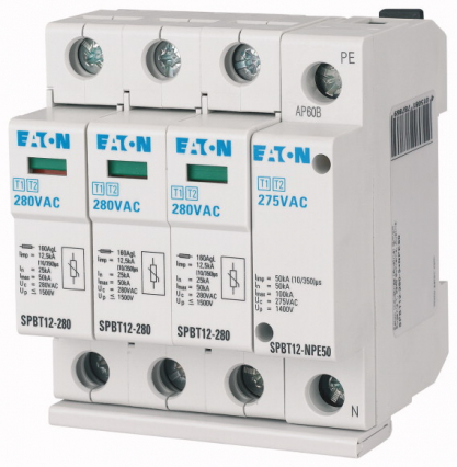 OGRANICZNIK PRZEPIĘĆ AC TYP T1+T2 1+NPE 12,5kA 280V SPBT12-280-3+NPE50 - EATON - 184750