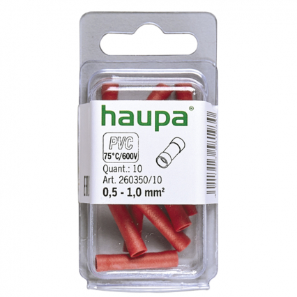 ZŁĄCZKA DOCZOŁOWA IZOLOWANA 0,5-1,0 MM PVC CZERWONA 10 SZT. - HAUPA - 260350/10/B