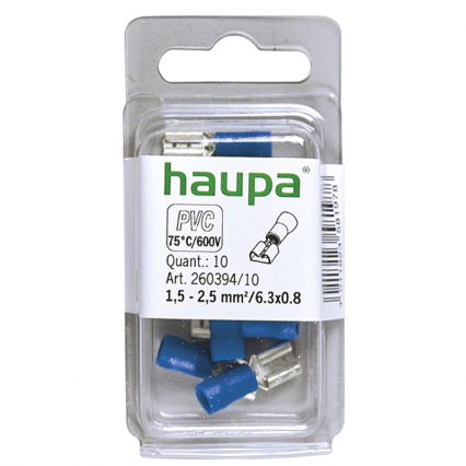 NASUWKA IZOLOWANA 1,5-2,5/6,3 X 0,8 PVC NIEBIESKA 10 SZT. - HAUPA - 260394/10/B