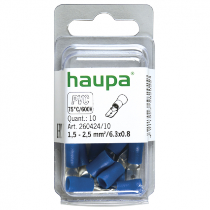 WSUWKA IZOLOWANA 1,5-2,5/6,3 X 0,8 PVC NIEBIESKA 10 SZT. - HAUPA - 260424/10/B