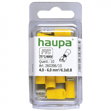 NASUWKA IZOLOWANA 4,0-6/0,8 X 6,3 PVC ŻÓŁTA 10 SZT. - HAUPA - 260396/10/B