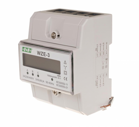 Trójfazowy licznik zużycia energii 80A,  MID - F&F - WZE-3