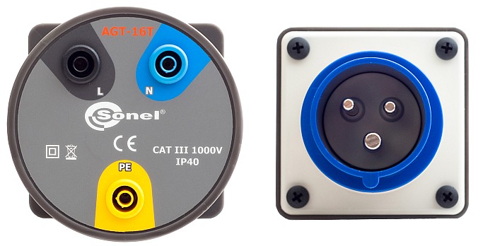 ADAPTER GNIAZD JEDNOFAZOWYCH SONEL AGT-16A GNIAZDA BANANOWE 3 PIN - SONEL - WAADAAGT16T