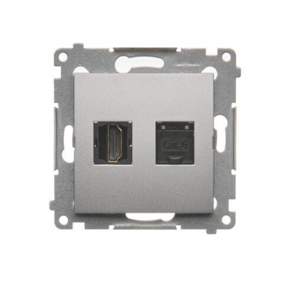 GNIAZDO HDMI + KOMPUTEROWE RJ45 KAT. 6 SREBRNY MAT SIMON 54 - KONTAKT SIMON - DGHRJ45.01/43