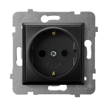 GNIAZDO POJEDYNCZE Z UZIEMIENIEM 2P+Z SCHUKO ZACISKI ŚRUBOWE 16A 250V IP20 CZARNY METALIK ARIA - OSPEL - GP-1US/m/33