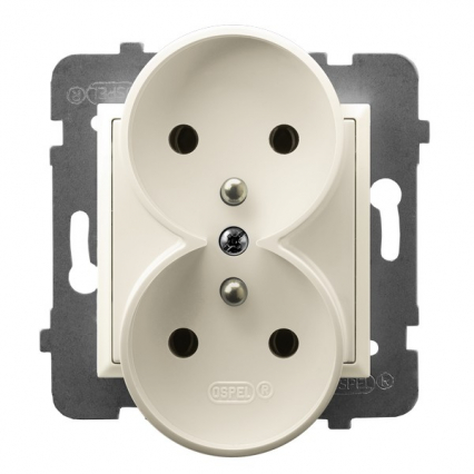 GNIAZDO PODWÓJNE Z UZIEMIENIEM 2X2P+Z ZACISKI ŚRUBOWE 16A 250V IP20 ECRU ARIA - OSPEL - GP-2URZ/m/27
