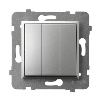 ŁĄCZNIK POTRÓJNY ZACISKI AUTOMATYCZNE 10AX 250V IP20 SREBRNY ARIA - OSPEL - ŁP-13U/m/18