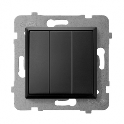 ŁĄCZNIK POTRÓJNY ZACISKI AUTOMATYCZNE 10AX 250V IP20 CZARNY METALIK ARIA - OSPEL - ŁP-13U/m/33