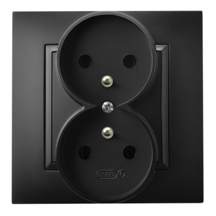 GNIAZDO PODWÓJNE Z UZIEMIENIEM 2X2P+Z ZACISKI ŚRUBOWE KOMPLETNE 16A 250V IP20 CZARNY METALIK ARIA - OSPEL - GP-2UZ/33