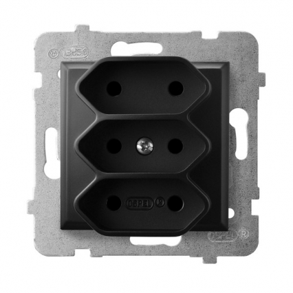 GNIAZDO POTRÓJNE BEZ UZIEMIENIA 3P EURO ZACISKI ŚRUBOWE 2.5A 250V IP20 CZARNY METALIK ARIA - OSPEL - GP-3U/m/33