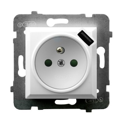 GNIAZDO POJEDYNCZE Z UZIEMIENIEM 2P+Z  ZACISKI AUTOMATYCZNE Z ŁADOWARKĄ USB 16A/230 USB 5V/2.1A IP20 BIAŁY ARIA - OSPEL - GP-1UZPUSB/m/00