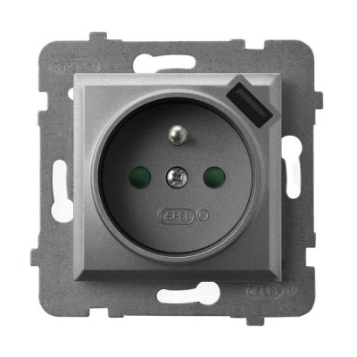 GNIAZDO POJEDYNCZE Z UZIEMIENIEM 2P+Z Z PRZESŁONAMI ZACISKI AUTOMATYCZNE Z ŁADOWARKĄ USB 16A/230 USB 5V/2.1A IP20 SZARY MAT IMPRESJA - OSPEL - GP-1UZPUSB/m/70