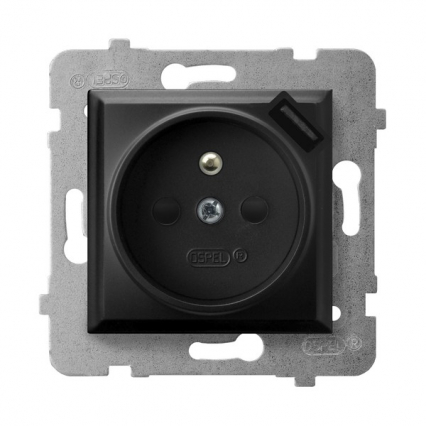 GNIAZDO POJEDYNCZE Z UZIEMIENIEM 2P+Z Z PRZESŁONAMI ZACISKI AUTOMATYCZNE Z ŁADOWARKĄ USB 16A/230 USB 5V/2.1A IP20 CZARNY METALIK ARIA - OSPEL - GP-1UZPUSB/m/33