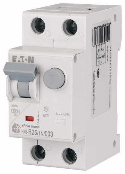 WYŁĄCZNIK RÓŻNICOWY Z CZŁONEM NADPRĄDOWYM B 25A/30MA 2 BIEGUNY TYP AC HNB-B25/1N/003 - EATON - 195123