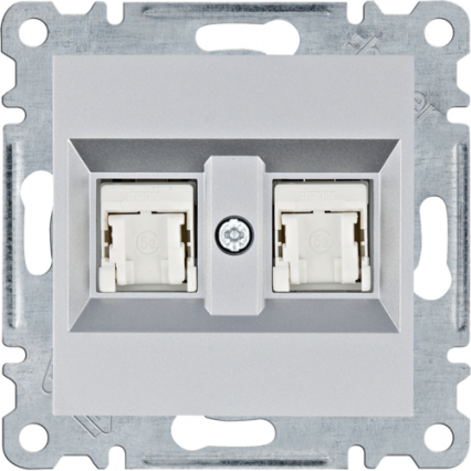 GNIAZDO KOMPUTEROWE PODWÓJNE 2XRJ45 KAT. 5E UTP SREBRNY LUMINA INTENSE - HAGER - WL2122