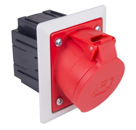GNIAZDO TABLICOWE Z PUSZKĄ I RAMKA TWIST 16A 4P 400V 80X97MM CZERWONY KOŁNIERZ JASNO SZARY - PCE - 414-6pkr