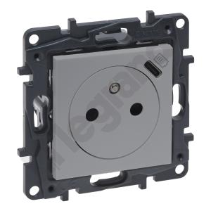 GNIAZDO POJEDYNCZE Z UZIEMIENIEM 2P+Z Z PRZESŁONAMI ZACISKI AUTOMATYCZNE Z USB TYPU C UMIESZCZONYM W PLAKIETCE NILOE STEP - LEGRAND - 863338