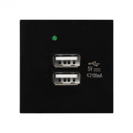 NOEN USB x 2, podwójny port modułowy 45x45mm z ładowarką USB, 2,1A 5V DC, czarny - ORNO - OR-GM-9010/B/USBX2