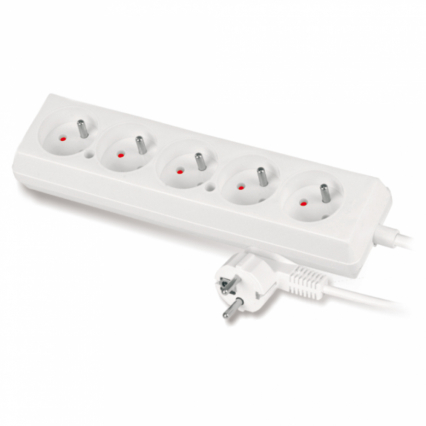 PRZEDŁUŻACZ 1,5MB 5-KROTNY 5X2P+Z OMY 2X1,0 BIAŁY 10A 2500A - PLASTROL - PS-570/1,5 BIALY