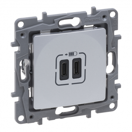 NILOE SELECTION - GNIAZDO 2 X USB TYP C+C - 3 A ALUMINIUM - LEGRAND - 762195