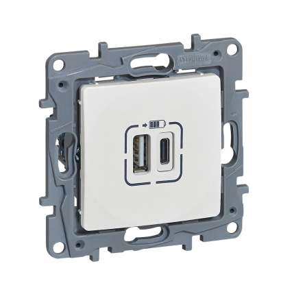 NILOE - GNIAZDO 2 X USB TYP A+C - 3 A BIAŁE - LEGRAND - 764597