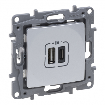 NILOE SELECTION - GNIAZDO 2 X USB TYP A+C - 3 A ALUMINIUM - LEGRAND - 762197