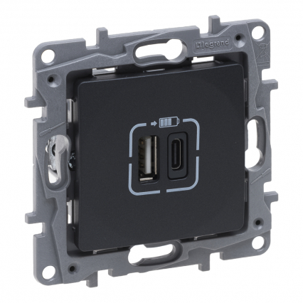GNIAZDO PODWÓJNE USB TYP A+C 3A ANTRACYT NILOE SELECTION - LEGRAND - 762297