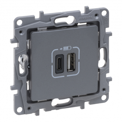 NILOE SELECTION - GNIAZDO 2 X USB TYP A+C - 3 A STAL - LEGRAND - 762397
