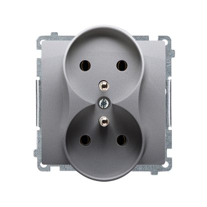 GNIAZDO PODWÓJNE Z UZIEMIENIEM 2X2P+Z ZACISKI ŚRUBOWE 16A 250V IP20 INOX BASIC - KONTAKT SIMON - BMGZ2M.01/21