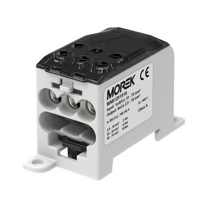 OJL200A szary blok dystrybucyjny - rozdzielczy we. 1xAl/Cu70 wyj.  6xCu 16mm2 1000VAC/DC - MOREK - MAB1201S10