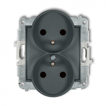 MINI; Mechanizm gniazda podwójnego do ramki z /uz 2x2P+z grafit mat - KARLIK - 28MGPR-2zp