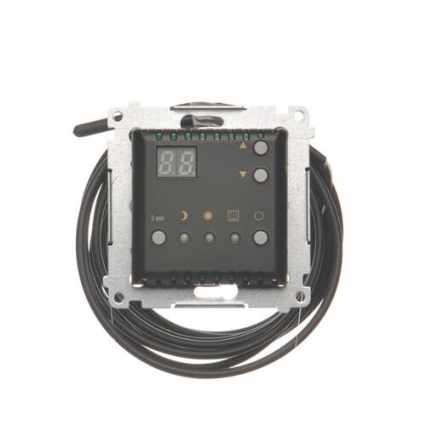 Regulator temperatury z wyświetlaczem z czujnikiem zewnętrznym (moduł) 16(2) A, 230V~; czarny  *W komplecie czujnik zewnętrzny (sonda) - KONTAKT SIMON - DTRNSZ.01/49