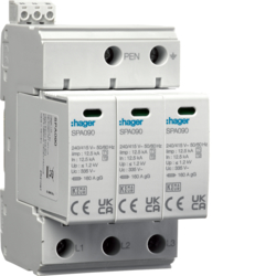 SPD Ogr. przepięć T1+T2 MOV 3P sieć TN-C Iimp=37,5kA In=50kA Up?1,2kV styk  - HAGER - SPA930